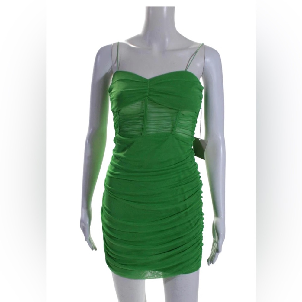 Green Ruched mesh corset sheer Dress superdown revolve nwt s mini st Patrick’s